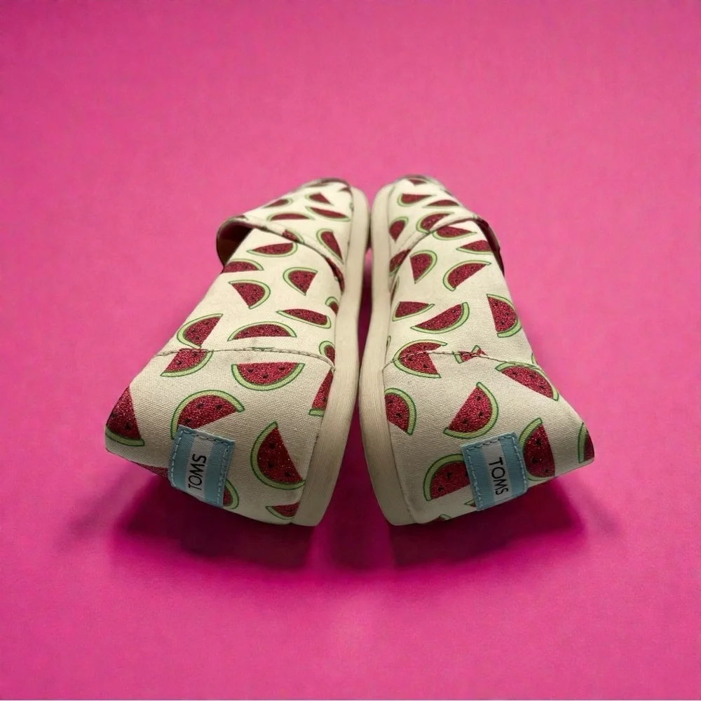 TOMS Watermelon Print Alpargata Natural Glitter Shoes Women's Size 12